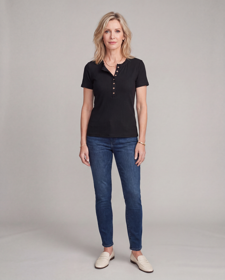 Betty | Ribbed Henley Blouse