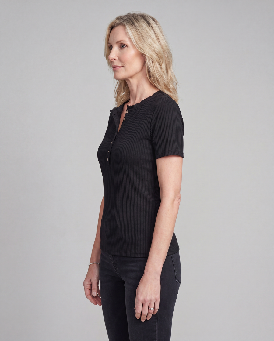 Betty | Ribbed Henley Blouse