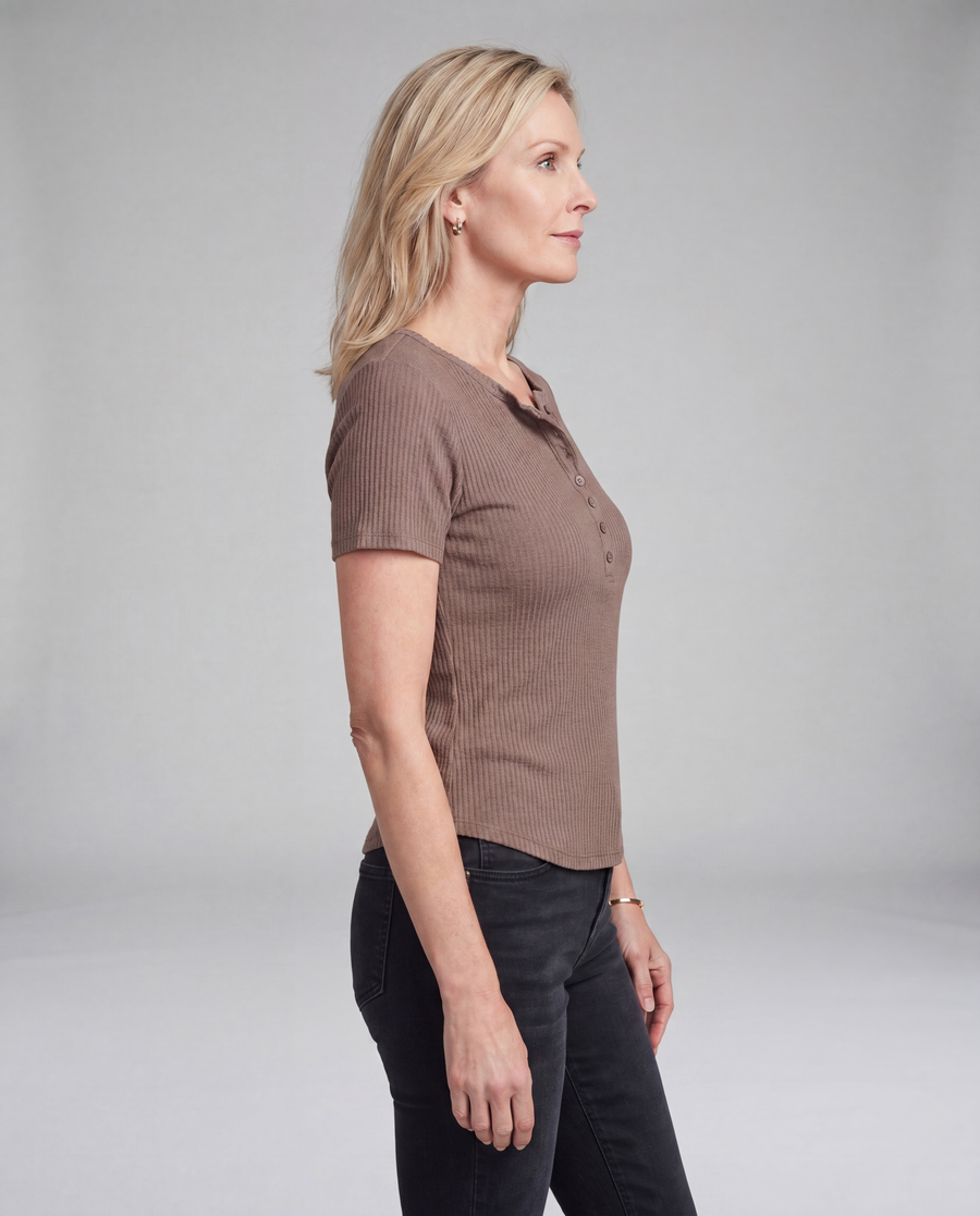 Betty | Ribbed Henley Blouse