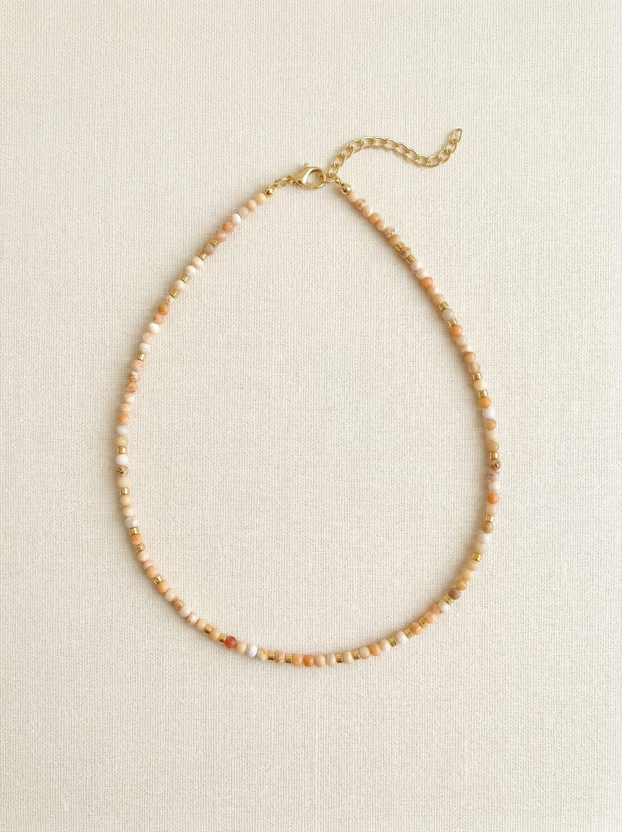 Handmade Natural Stone Beaded Necklace with Moon Pendant