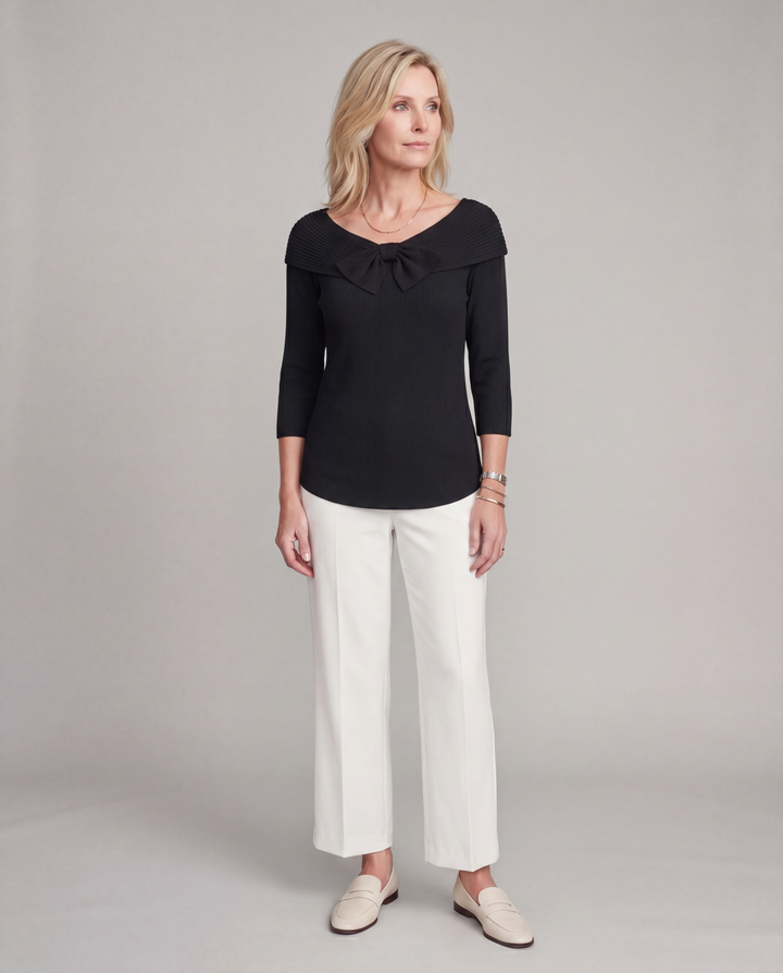 Serenna | Women's Sweater with Bow and Round Neckline