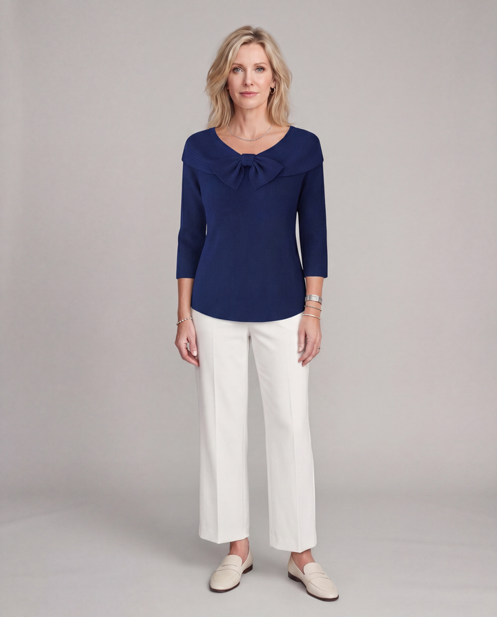Serenna | Women's Sweater with Bow and Round Neckline
