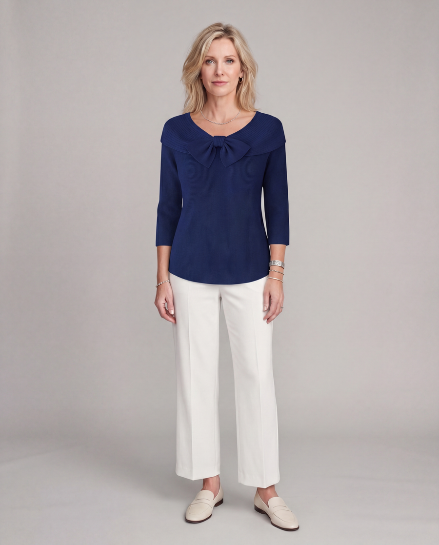 Serenna | Women's Sweater with Bow and Round Neckline