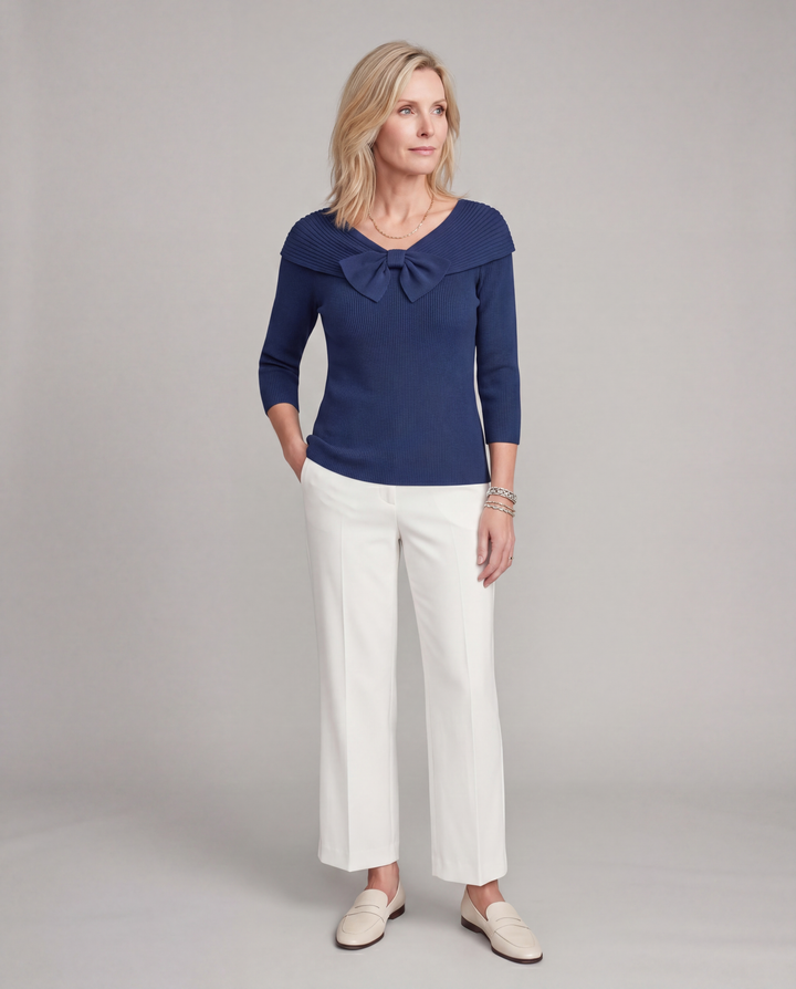 Serenna | Women's Sweater with Bow and Round Neckline