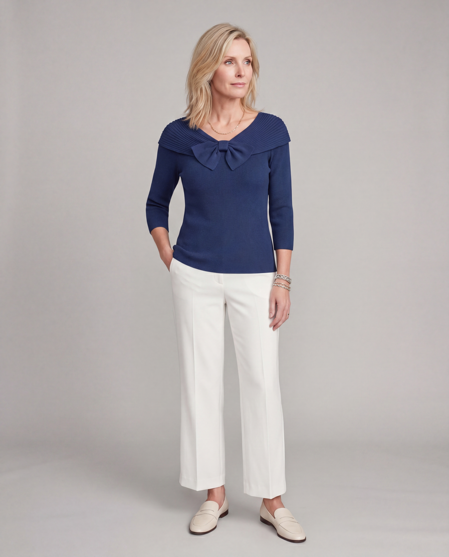 Serenna | Women's Sweater with Bow and Round Neckline