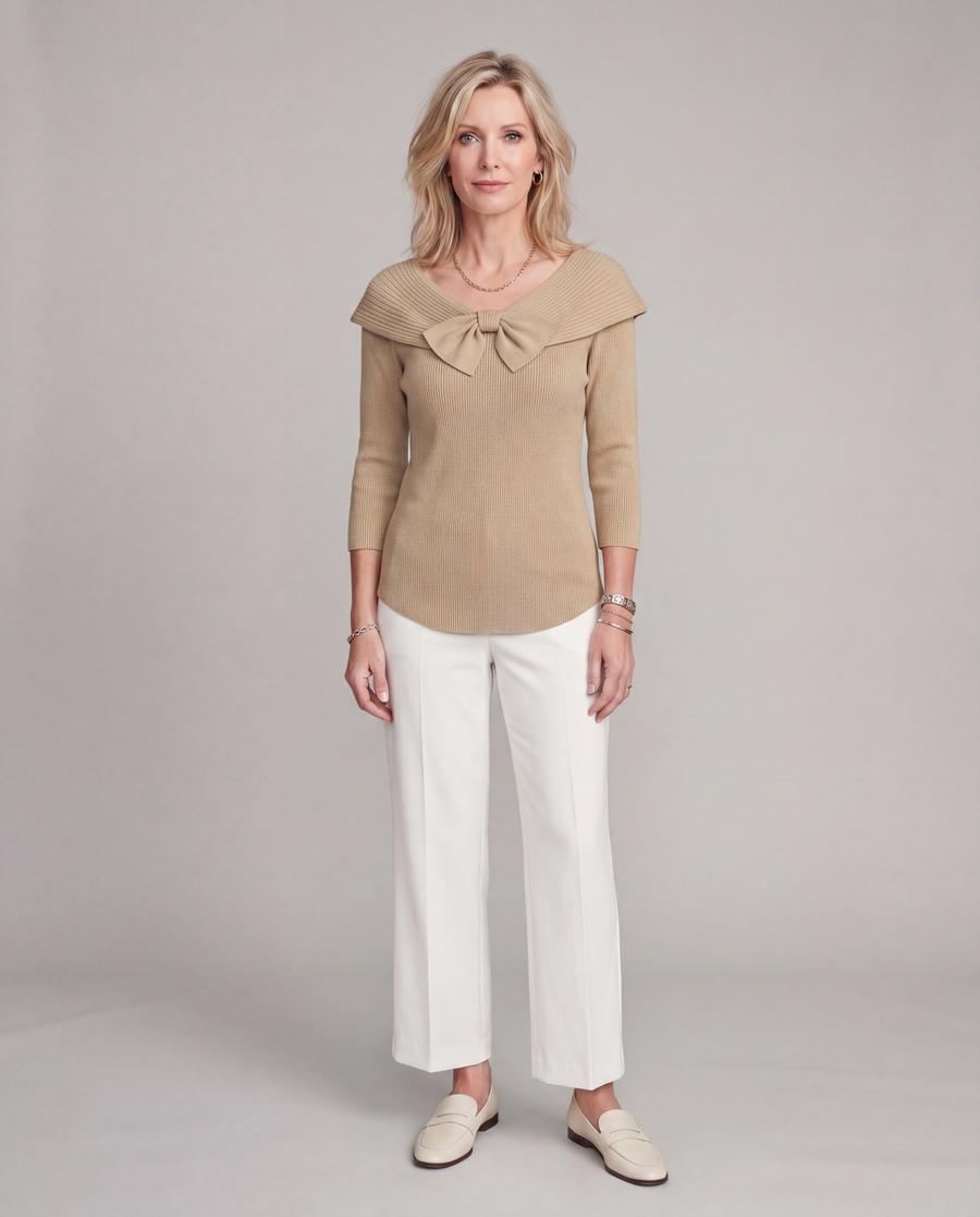Serenna | Women's Sweater with Bow and Round Neckline