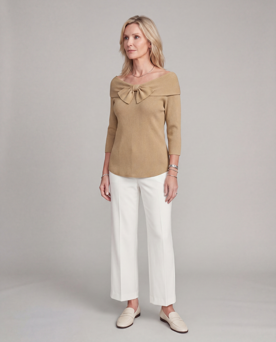 Serenna | Women's Sweater with Bow and Round Neckline
