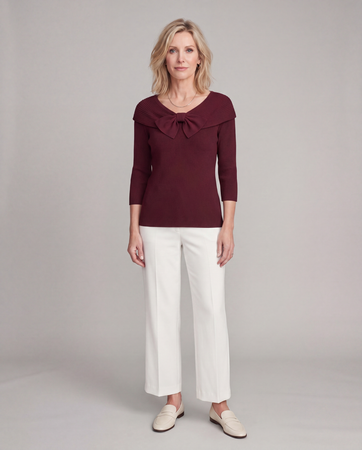 Serenna | Women's Sweater with Bow and Round Neckline
