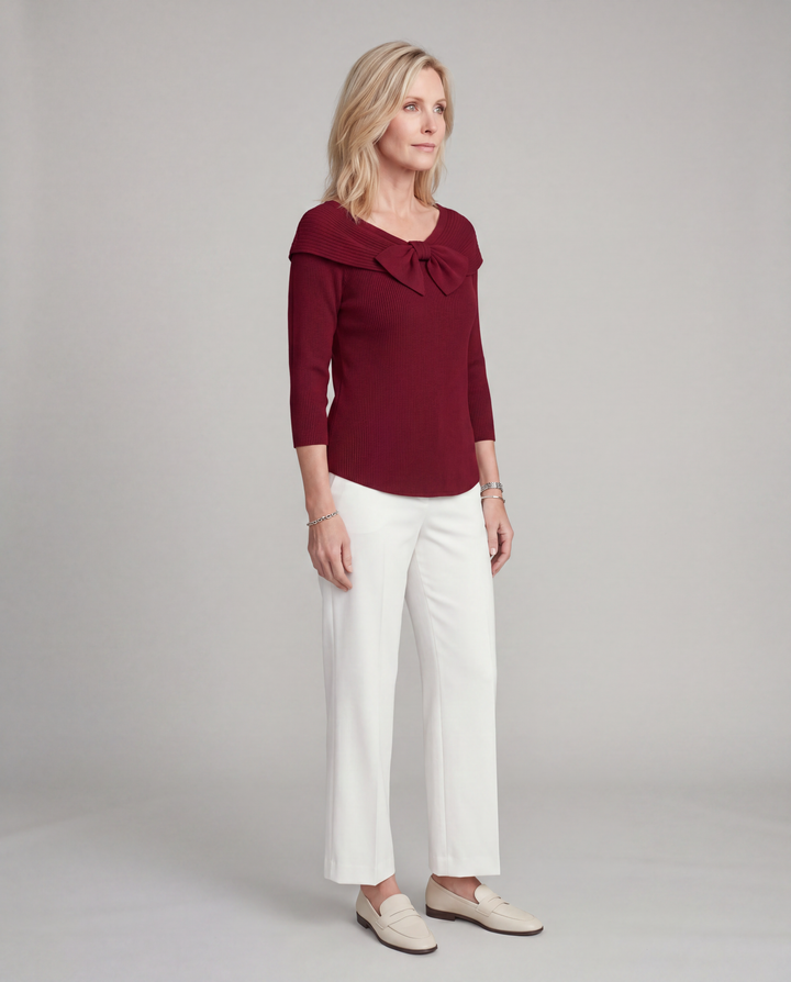 Serenna | Women's Sweater with Bow and Round Neckline