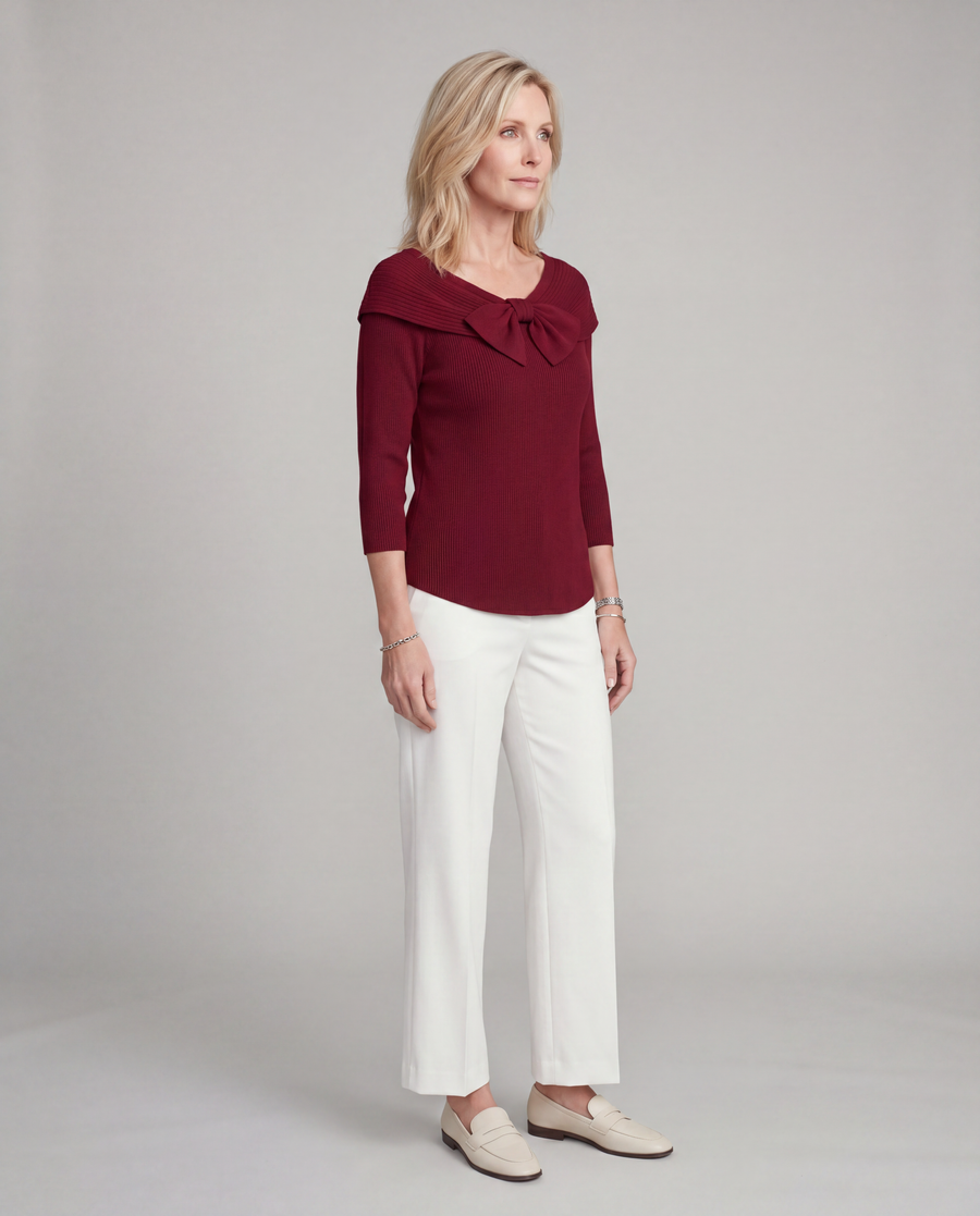Serenna | Women's Sweater with Bow and Round Neckline